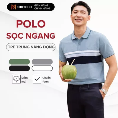 Áo thun polo nam KHATOCO Regular Fit thiết kế kẻ sọc ngang tạo điểm nhấn trẻ trung và năng động mã 22854