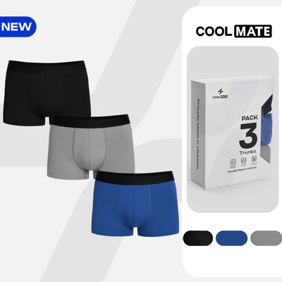 Combo Pack 03 Quần lót nam Trunk Cotton Co Giãn Essentials mềm mại, co giãn, thoáng mát Coolmate