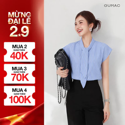Áo Sơ Mi Nữ GUMAC Form Suông Không Tay Cổ Bẻ Dây Nơ Phía Trước Thời Trang Thanh Lịch Tôn Dáng LAG09065
