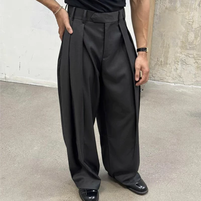 Quần âu nam B Brown thiết kế 2 ly cạp cao form rộng - Marcos Double Pleated Wide Leg Trouser QA2LH01