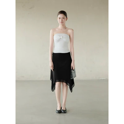 RUBIES Chichi Skirt - Váy Ngắn Nữ Vải Thun Cotton Lai Phối Ren Dáng Xòe