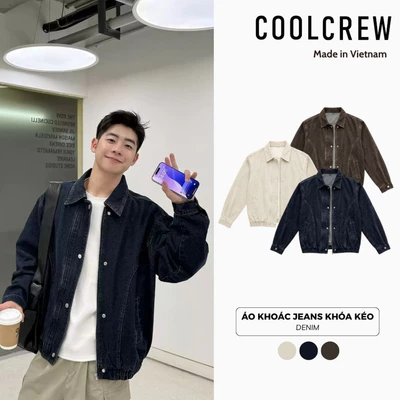 Áo Khoác Jeans Khóa Kéo COOLCREW Cổ Bẻ Form Rộng Unisex Chất Liệu Denim Dày Dặn Cao Cấp Phong Cách Hàn Quốc AKD172