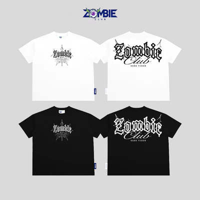 Áo thun boxy, zombie club, DARK VISION in nổi, form rộng,couple unisex, cotton 2 chiều 250gsm