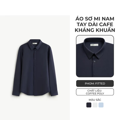 [UP TO 20%++] Áo Sơ Mi Nam Tay Dài Sợi Coffee Trơn Form Fitted - Routine 10S25SHL001R1