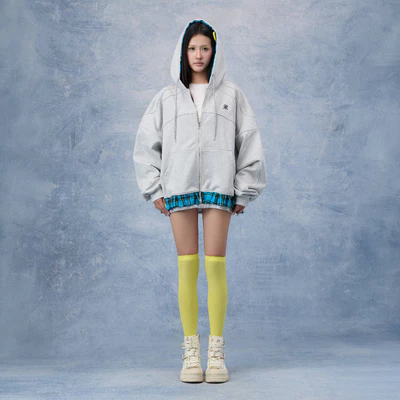 Áo Hoodie Zip Nữ HOMEROOM ZIP HOODIE REGODS – Nỉ Chân Cua 420gsm, Form Oversized, Phối Cổ & Gấu Caro, Logo Thêu