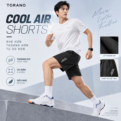 Quần short nam COOL AIR SHORTS TORANO thể thao vải gió, thoải mái, chuẩn phom, siêu nhẹ DSBW600