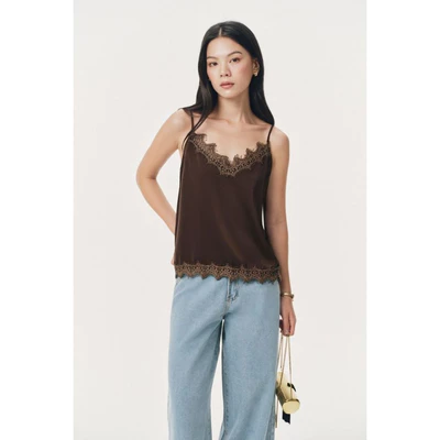 Áo hai dây dáng suông phối ren Satin camisole Mono Talk - MCS26W-T20036TK