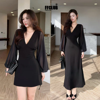 FFCLUB - ĐẦM MOCHA PHỐI LƯỚI TAY DÀI