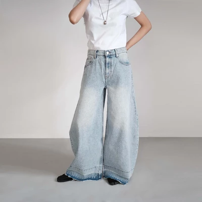 Quần Jeans Cạp Trễ Ống Rộng Nữ, Quần Jeans Form Rộng, Ống Suông May Lai Kiểu - BALLOON JEANS - THE J STUDIO