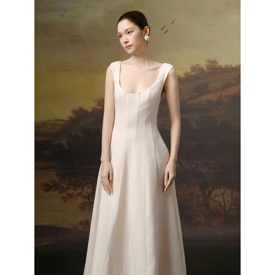RUBIES Ivory Dress - Đầm Dài Nữ Vải Cotton Linen Dáng Tùng Xòe Sát Nách Cổ U