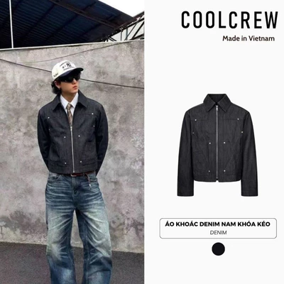 Áo Khoác Denim Nam Khóa Kéo 𝐂𝐎𝐎𝐋𝐂𝐑𝐄𝐖 – Form Ngắn Phong Cách Streetwear