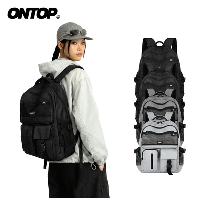 Balo đi học nam nữ ONTOP nhiều ngăn đựng vừa laptop 15.6inch vải canvas màu đen, xám Concord Backpack Pos-Pro | O-P67