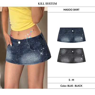 [HÀNG MỚI VỀ] Chân váy jeans cạp trễ đính đá lấp lánh MASOO - 𝐊𝐈𝐋𝐋 𝐒𝐘𝐒𝐓𝐄𝐌