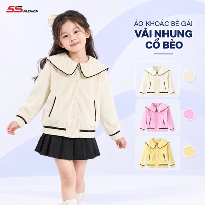 [GIÁ MỞ BÁN] Áo Khoác Bé Gái 5S FASHION Vải Nhung Cổ Bèo Dễ Thương W0AKH25002