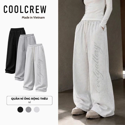 Quần Nỉ Ống Rộng Thêu Chữ 𝐂𝐎𝐎𝐋𝐂𝐑𝐄𝐖 Form Rộng Phong Cách Hàn Quốc Basic Unisex QTD195
