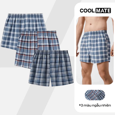 Combo Pack 3 quần mặc nhà Boxer short Coolmate basics kẻ sọc [MÀU NGẪU NHIÊN] [LS]