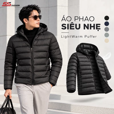 [GIÁ MỞ BÁN] Áo Khoác Phao Nam Siêu Nhẹ LightWarm Puffer 5S FASHION Có Mũ Tháo Rời, Trơn Basic M0APH25011