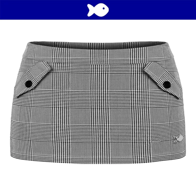 Chân váy ôm kiểu nữ ngắn DKMV sẵn quần trong lưng thấp màu xám caro đen 2 nắp túi giả logo cá Siren Skirt | K-V23-CRD