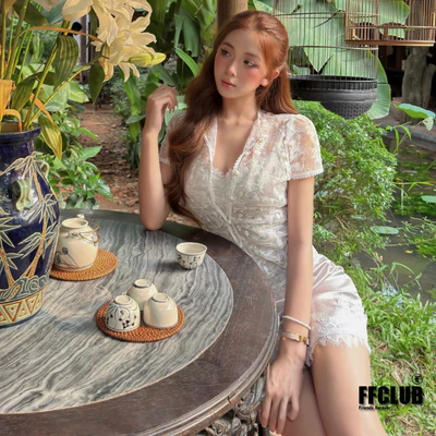 ĐẦM LỤA PEONY PHỐI REN TÔN DÁNG FFCLUB