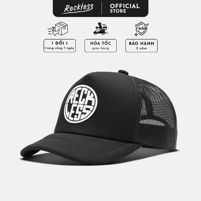 Mũ/Nón Reckless Round Logo Trucker Form Đứng, Vải Kaki Cotton, Phối Lưới Thoáng Khí