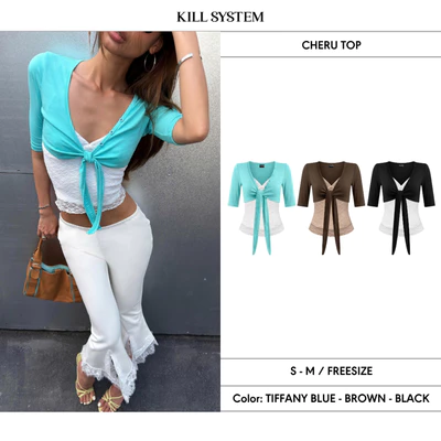 [CÓ TÁCH LẺ] Áo khoác croptop buộc nơ tay lửng phối áo hai dây ren ôm body CHERU - 𝐊𝐈𝐋𝐋 𝐒𝐘𝐒𝐓𝐄𝐌