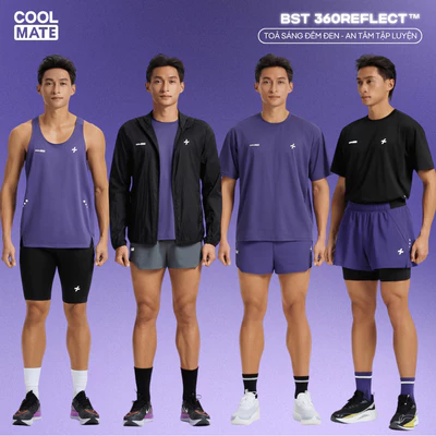 BST Run Safe In The Dark 360Reflect Phản quang Áo thun/Tank/Khoác thể thao nam, Quần short 2 lớp chạy bộ Coolmate