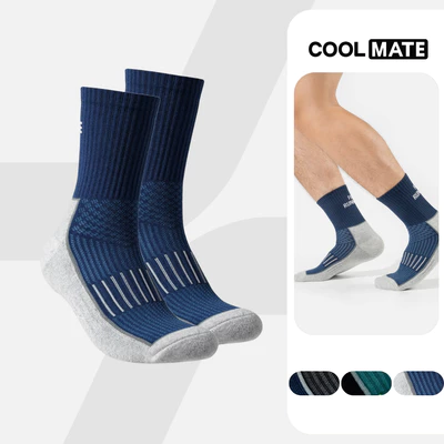 Tất cổ trung chạy bộ running, tất thể thao dệt mesh, đệm chân êm ái, chống trượt, thấm hút mồ hôi tốt Coolmate
