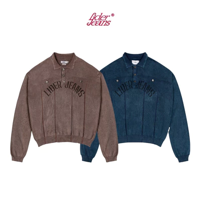 LIDER Jeans | Áo Polo Len Dệt Wash Màu Tay Dài Unisex LIDER LDJ AGED KNIT