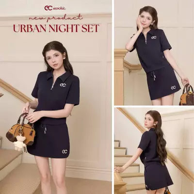 Set Bộ Váy ECOCHIC x HÒA MINZY B171 DREAM FIT Áo Crop Polo Halfzip Phối Chân Váy Chất Liệu Cao Cấp Mềm Mịn Chính Hãng