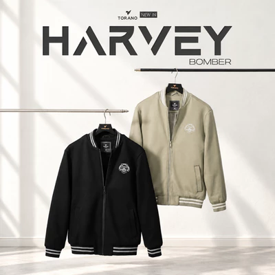 Áo khoác nỉ HARVEY BOMBER TORANO cổ bomber thêu logo ngực, mềm mịn, giữ nhiệt tốt và form đứng tinh tế GWCS823