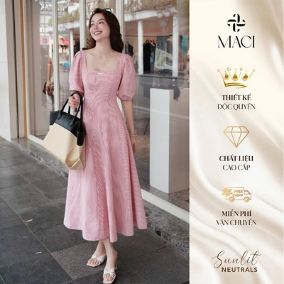 Đầm Kẻ Dáng Xoè Bổ Thân Tôn Dáng Chất Thô Hàn MACI MCVVAHO0392 Thời Trang Nữ Thiết Kế Độc Quyền