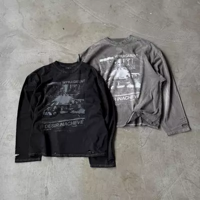DEADFRAME LONGSLEEVE / Áo thun tay dài wash có mài rách in trame Whose Studio nam nữ