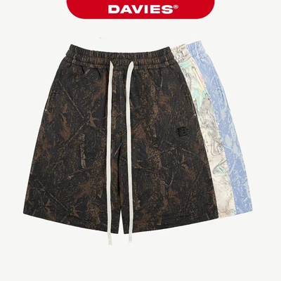 Quần short lửng nam nữ nỉ bông DAVIES hoạ tiết độc đáo nhiều màu thêu logo lưng chun có dây buộc Commando Short | D-Q17