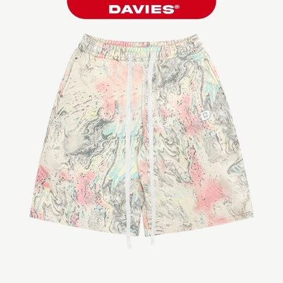 Quần short nam nữ form rộng DAVIES nỉ bông lưng chun có dây buộc hoạ tiết loang màu hologram Commando Short | D-Q17-HL