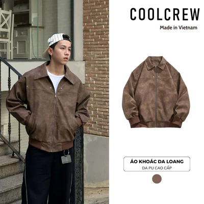 Áo Khoác Da Loang 𝐂𝐎𝐎𝐋𝐂𝐑𝐄𝐖 Unisex Cổ Bẻ Khóa Kéo Phong Cách Retro Đường Phố AKD013
