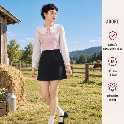 Chân váy A mini phối nắp túi Đen/ Be - 613SK0006 ADORE