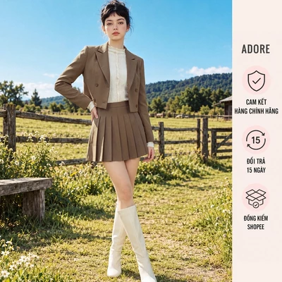 Blazer cổ 2 ve dáng ngắn navy/ nâu rêu - 512BL3001 ADORE