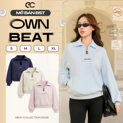 Áo Sweater Polo ECOCHIC SB07 Cổ Vuông Phối Dây Có Túi Đựng Logo Thêu Chất Liệu Nỉ Cao Cấp Mềm Mịn Chính Hãng