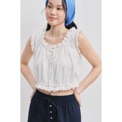 Áo nữ kiểu lửng LIBÉ Gathered Neck Crop Top Trắng 7785