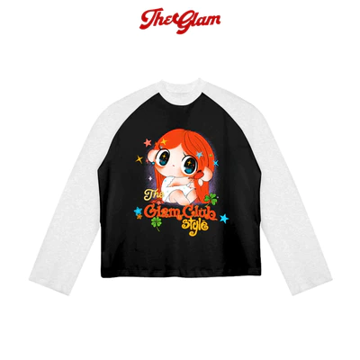 TheGlam CHÍNH HÃNG - Áo Thun Tay Dài "GLAM CLUB GIRL" Raglan UNISEX Màu Xám/Đen Form Boxy Nam Nữ