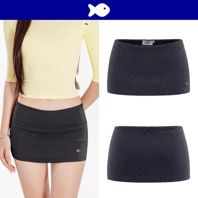 Chân váy ôm ngắn lưng thấp DKMV có quần trong hoạ tiết chấm bi nhỏ màu xanh than logo cá Minuet Skirt | K-V22-CBN