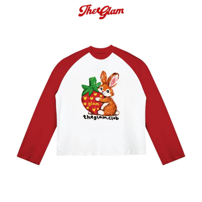 TheGlam CHÍNH HÃNG - Áo Thun Tay Dài "STRAWBERRY BUNNY" Raglan UNISEX Màu Trắng/Đỏ/Xám Nam Nữ