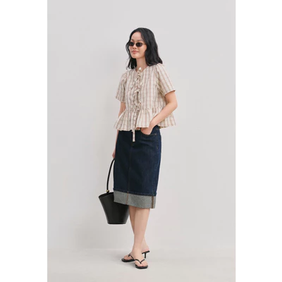 Váy lửng Nữ LIBÉ Cuffed Hem Midi Skirt Denim Indigo 7762