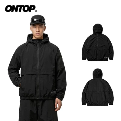 Áo khoác gió trekking ONTOP có mũ chống nắng màu đen 2 lớp Utility Mesh Jacket | O-AK19-D