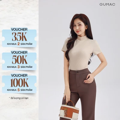 [NHẬP MÃ AFFNXY4 GIẢM 39K] Áo Thun Cổ Lọ Nữ GUMAC Áo Thun Gân Phom Ôm Co Giãn Nhiều Tôn Dáng LATE1111 - LATG08046