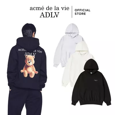Áo Hoodie ADLV AC Bear Basic Logo oversized màu Đen/Kem/Muối tiêu - Hàng chính hãng