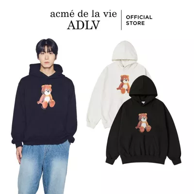 Áo Hoodie ADLV AC Teddy Bear dáng oversized màu Đen/Kem - Hàng chính hãng