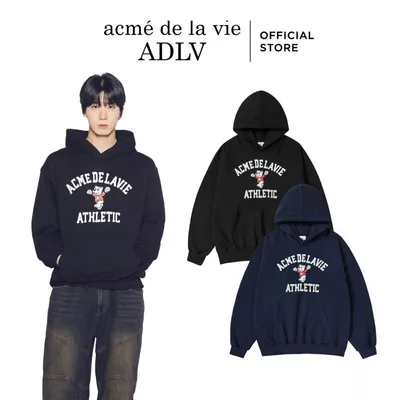 Áo Hoodie ADLV Dancing AC Bear dáng oversized màu Đen/Xanh Navy - Hàng chính hãng
