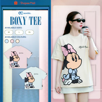 Áo Phông Boxy ECOCHIC TS031 Hình In Minnie Mouse Chính Hãng Bản Quyền Disney MICKEY COLLECTION