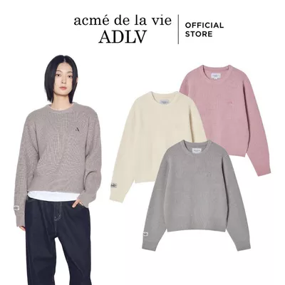 Áo Len ADLV Nữ A Symbol dáng Classic màu Xám/Trắng ngà/Hồng- Hàng chính hãng